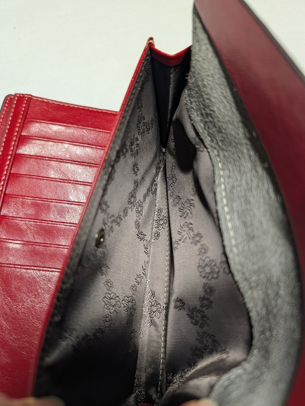 ITSLIFE Red Cowhide Leather Long Wallet Women's New in Box Gold Zip Snap Closure - Picture 9 of 10